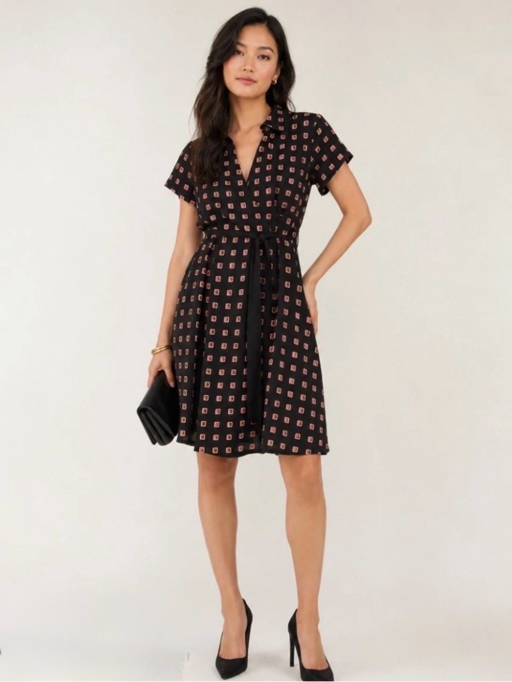 Diane Von Furstenberg Black Dress with Pink Square Print